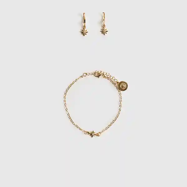 Set Pulsera Y Aros Estrella Dorado