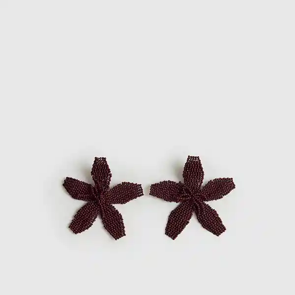 Aros Mostacillas Flor Burdeo