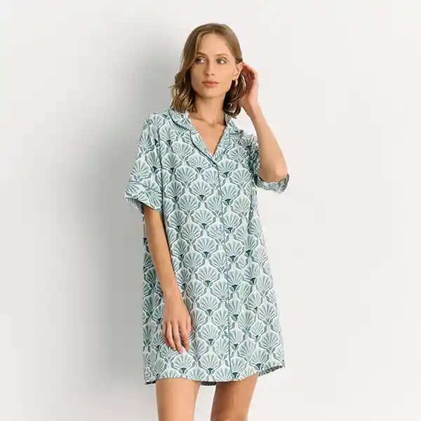 Camisa De Dormir Flores M Verde