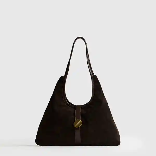 Cartera De Hombro Fake Suede Broche Café