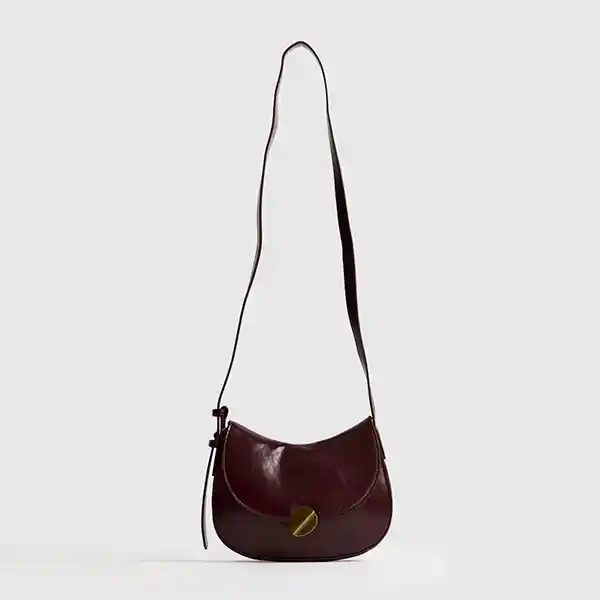 Cartera Bandolera Medialuna Broche Burdeo