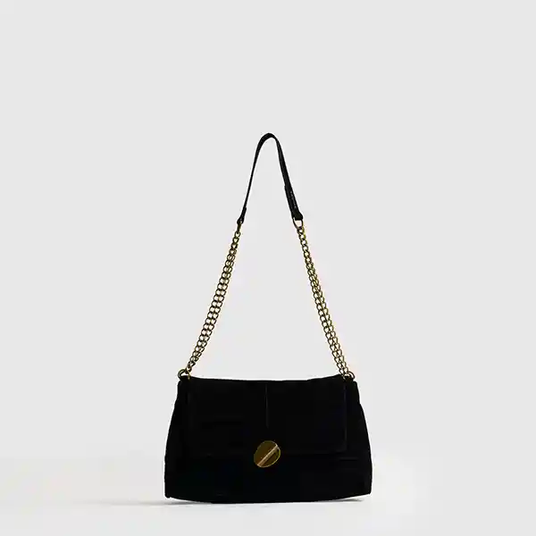 Cartera De Hombro Woman Fake Suede Broche Negro