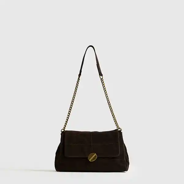 Cartera De Hombro Woman Fake Suede Broche Café