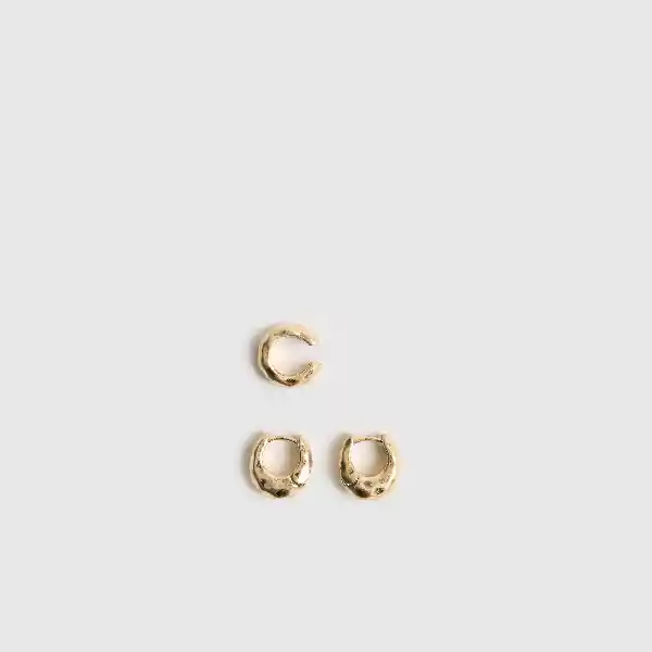 Set Aros Boho Argollas Y Cuff Dorado