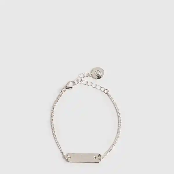 Pulsera Placa Detalle Strass Plateado