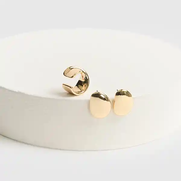 Set Aros Gotas Y Cuff Dorado