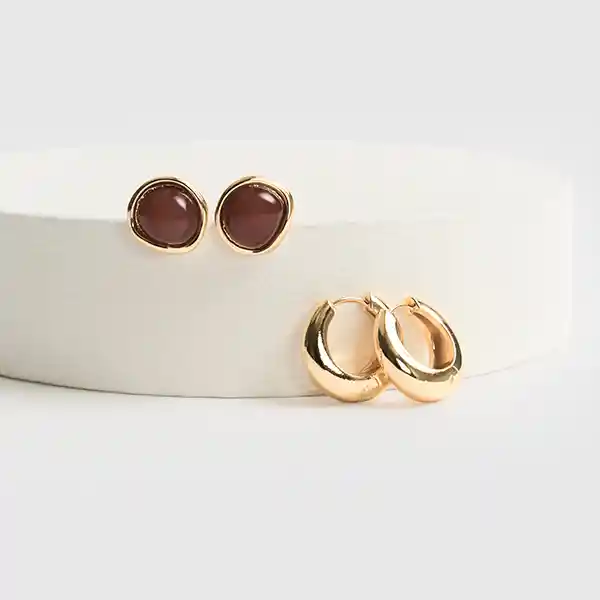 Set Aros Boho Piedra Dorado