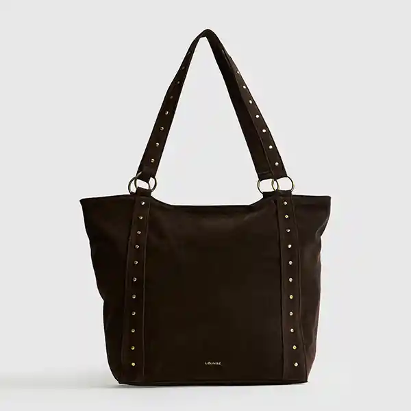 Cartera Tote Notebook Fake Suede Tachas Café