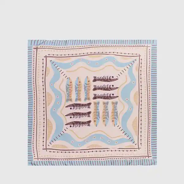 Pañuelo Cuadrado Peces Celeste