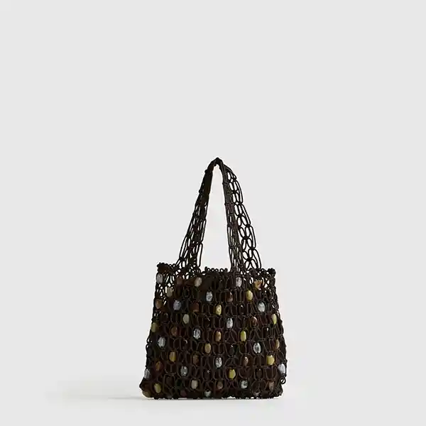 Mini Cartera Tejida Piedras Café