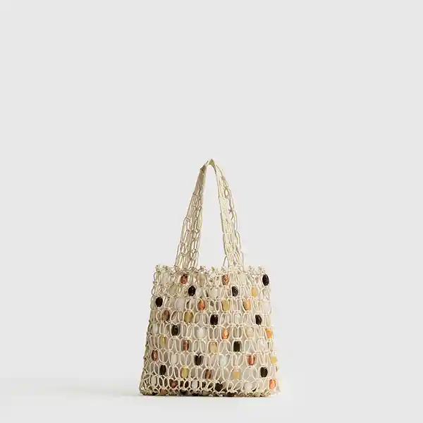 Mini Cartera Tejida Piedras Beige