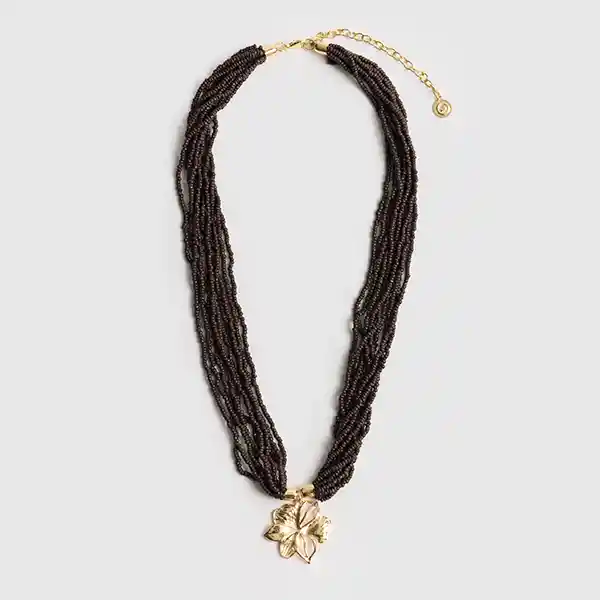 Collar Mostacillas Colgante Flor Café