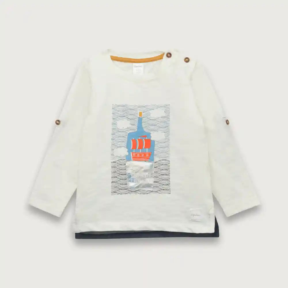 Polera Marina De Niño Blanco Talla 12m