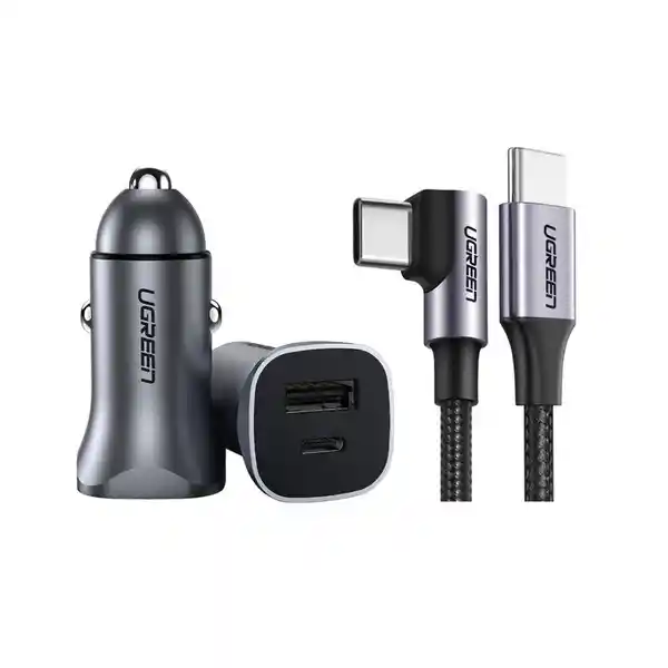 Ugreen Cargador Rápido Para Coche 30W + Cable USB-C 2.0 3A