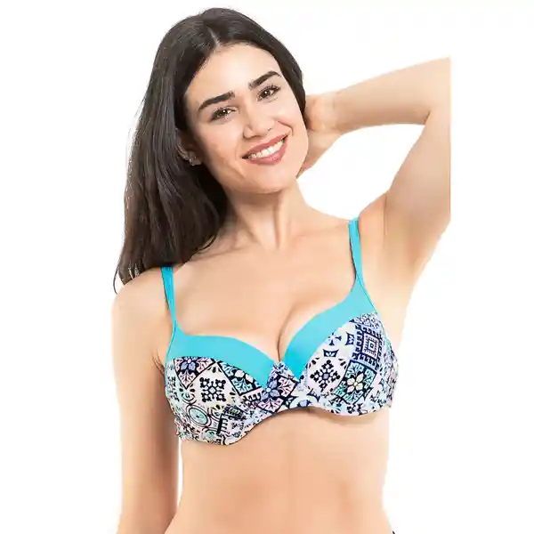 Bikini Estilo Sostén Copa C-D Estampado Turquesa Talla 48 Samia