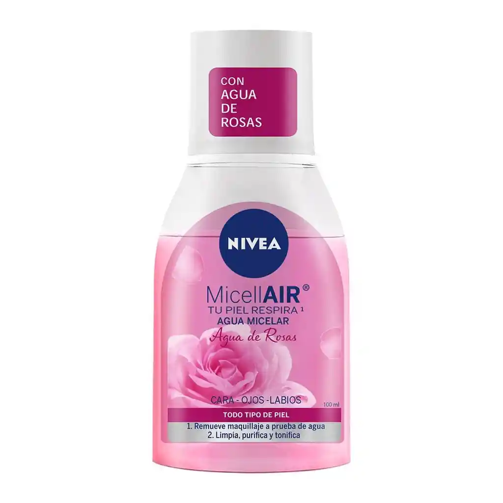 Nivea Agua Micelar MicelleAir con Agua de Rosas para Cara Ojos y Labios