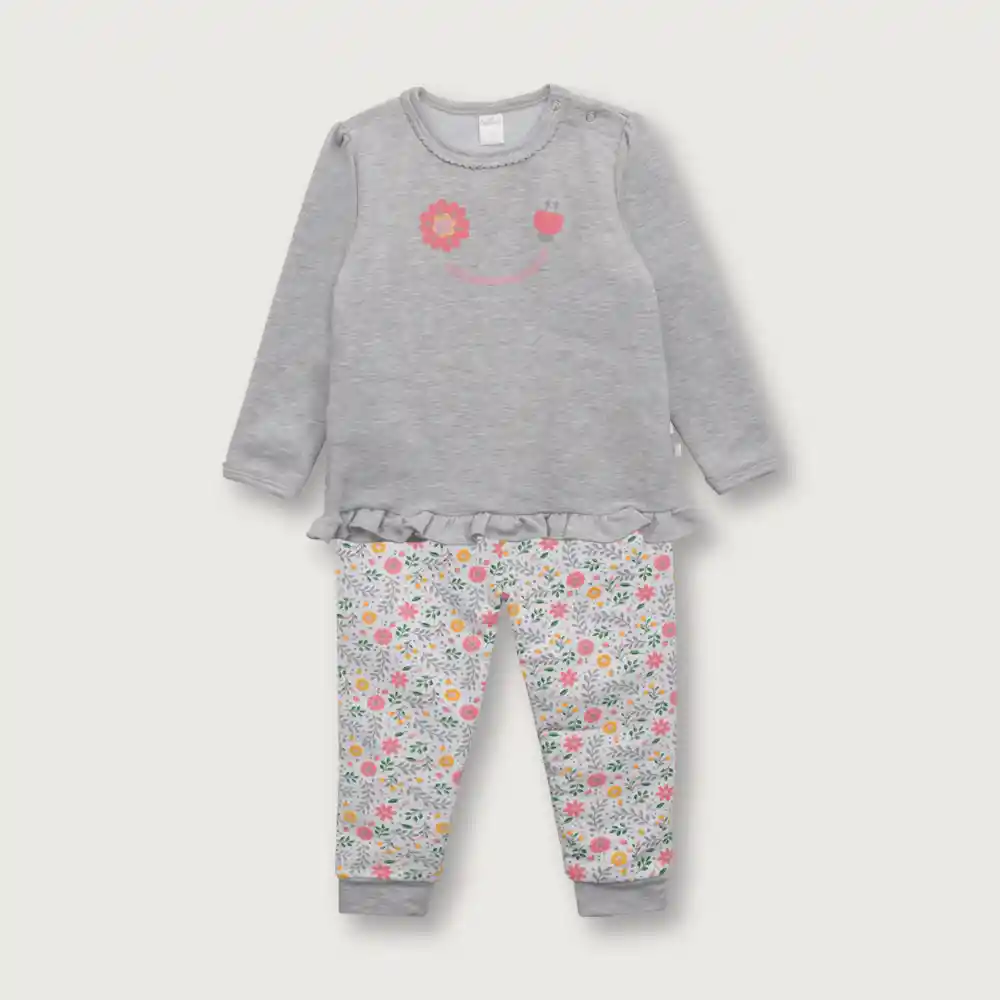 Conjunto Pijama Flores De Niña Gris Talla 9 Meses