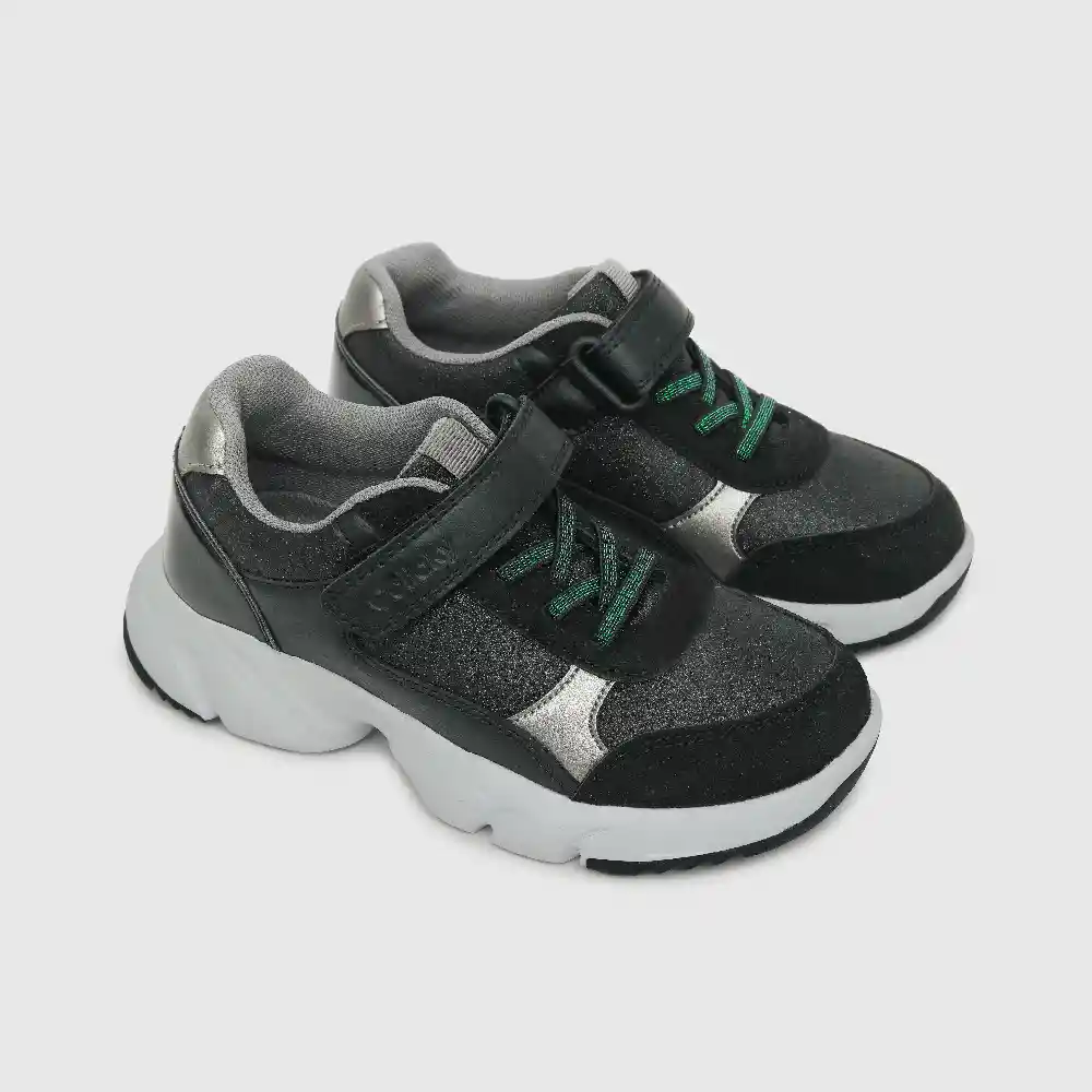 Zapatillas Glitter Chunky De Niña Negro Talla 32