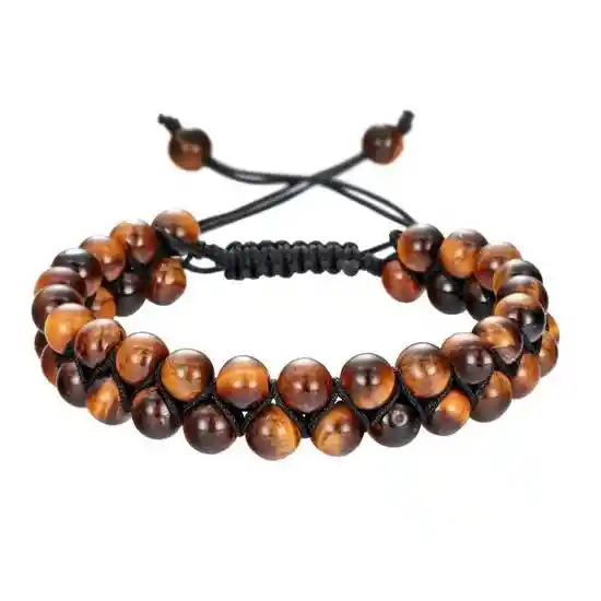 Pulsera Doble Línea de Piedras Ojo de Tigre Ajustable