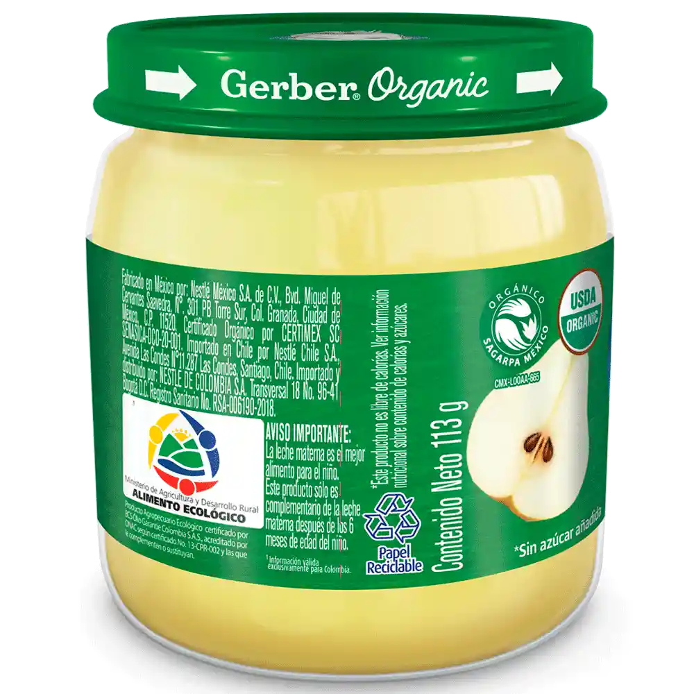 Gerber Compota Organico Pera Frasco