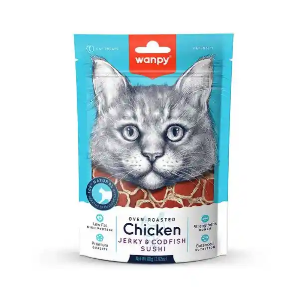 Wanpy Snack Para Gato Jerky & Codfish Sushi Pollo