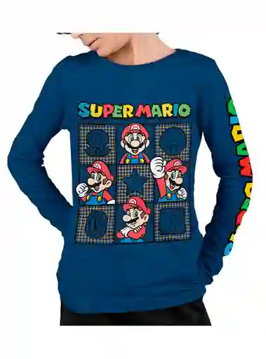 Polera Manga Larga Blue Mario Azul 10