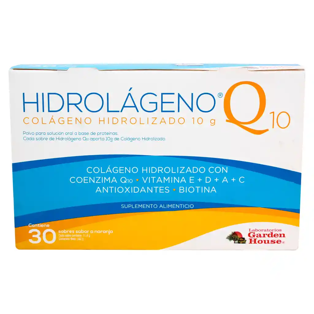 Colageno Hidrolizado Hidrolageno Q10 Sabor Naranja 30 Sobres
