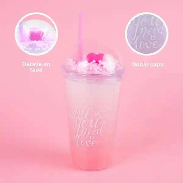 Vaso Con Tapa y Popote Doble Capa Miniso