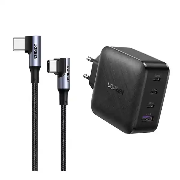 Ugreen Cargador 65W + Cable USB-C a USB-C en Ángulo 2 m