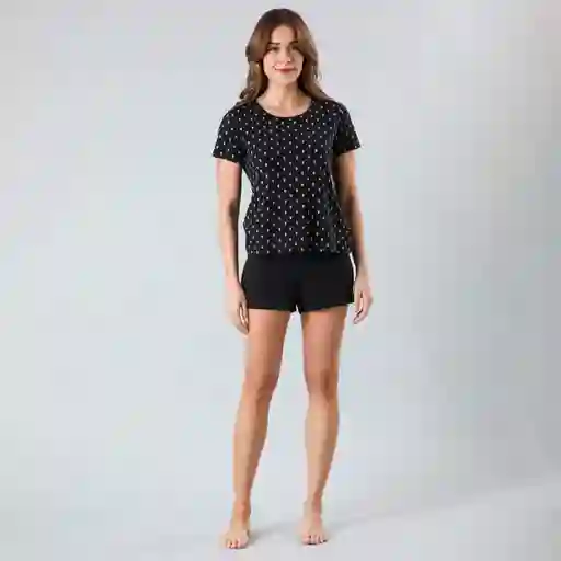 Set Pijama Top + Short Negro M Flores