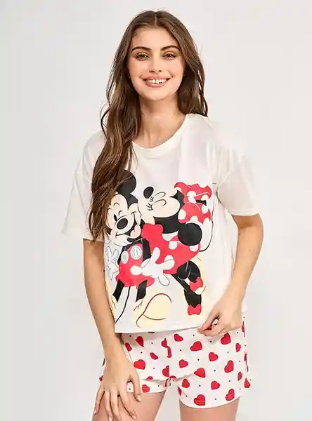 Mickey & Minnie Pijama Navidad Ecru Talla S V25