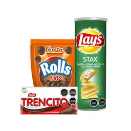 Combo Lays Papas Fritas Stax Sabor a Crema y Cebolla Rolls