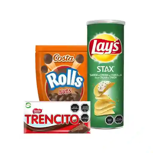 Combo Lays Papas Fritas Stax Sabor a Crema y Cebolla Rolls