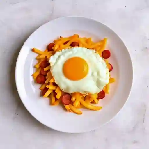 Papas Fritas Chicas (350grs) + Queso Cheddar Y Gouda + Chorizo + Huevo