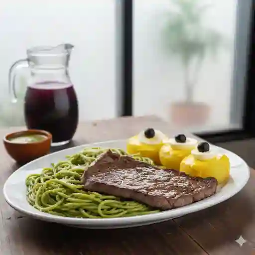 Tallarines Verdes con Bistek