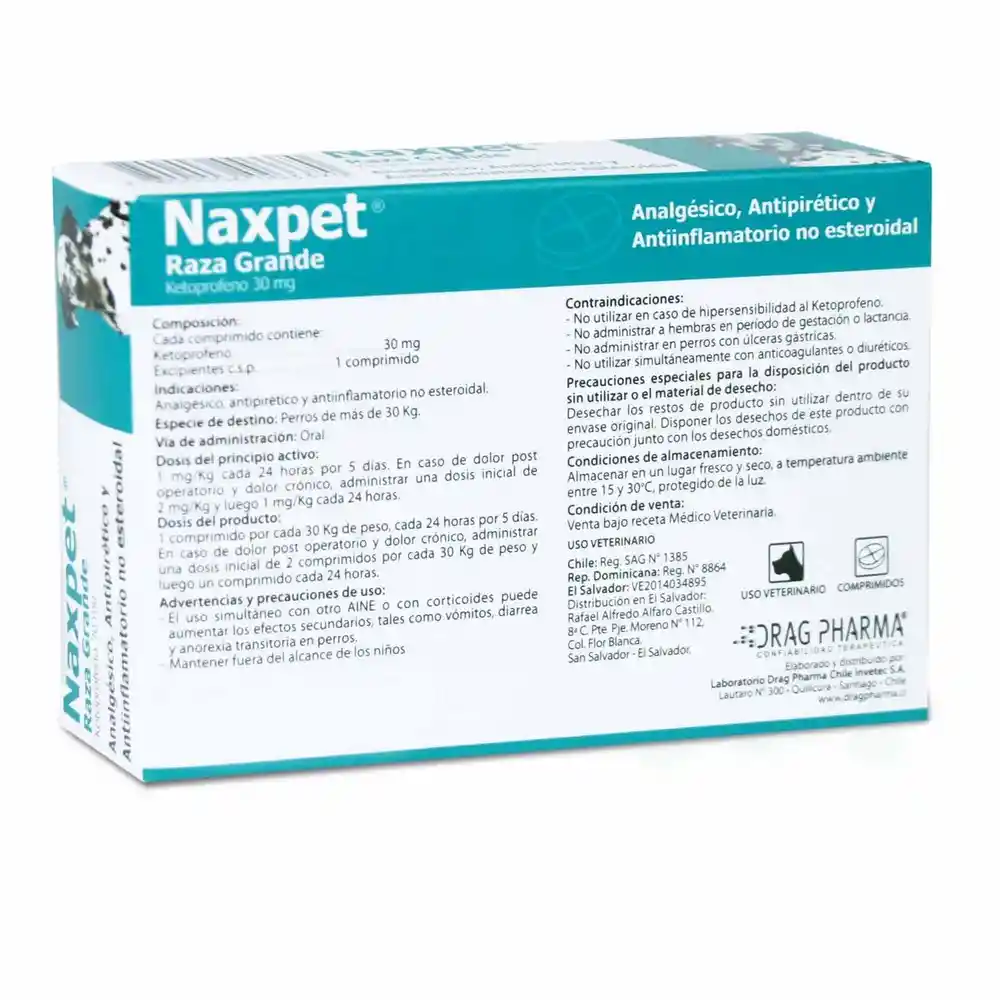 Naxpet Analgésico-Antiinflamatorio- Antipirético (30 mg) Comprimidos para Perro de Raza Grande 
