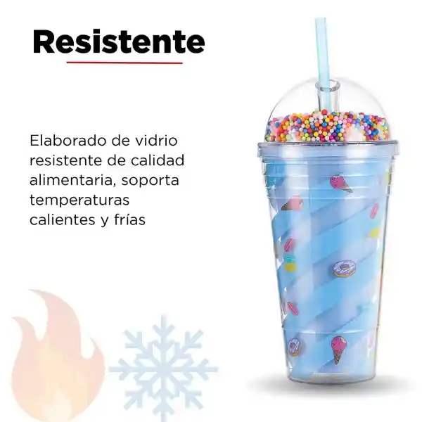 Vaso Polar con Tapa y Bombilla Azul Miniso