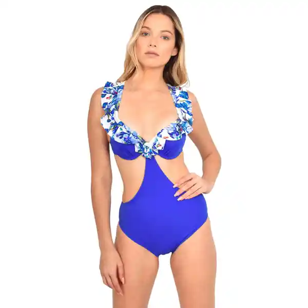 Trikini Con Vuelos Estampado Azul Talla XL Samia