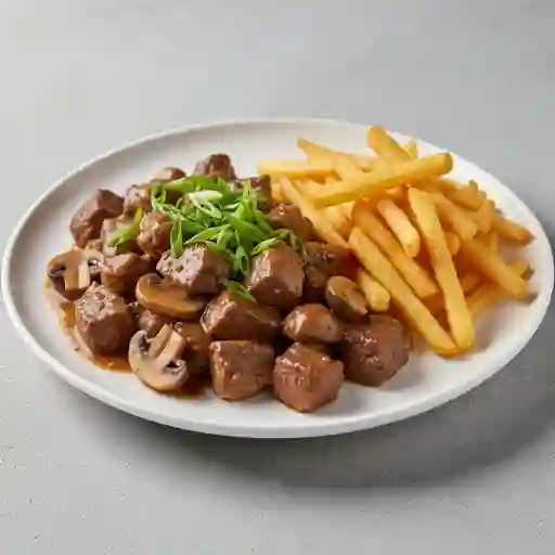 Carne Champnion con Papafritas
