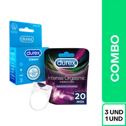 Combo Durex Feel Duo Condón Clasico 3 Und + Anillo Vibrador