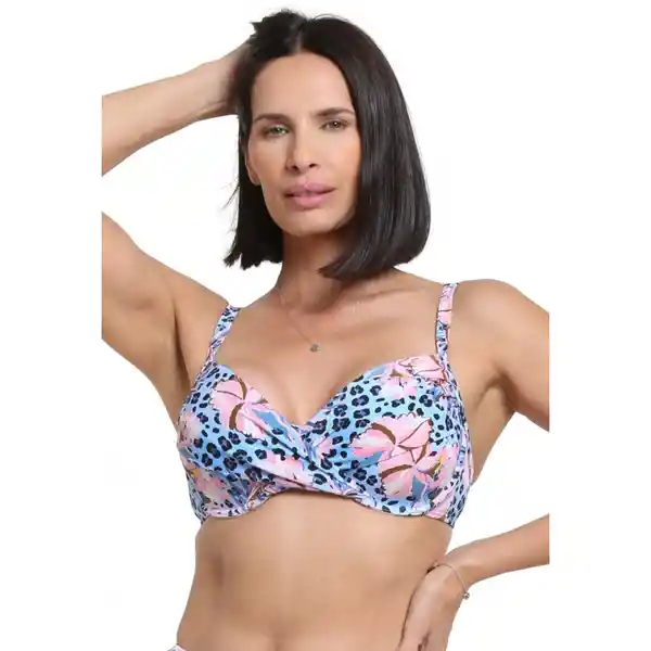 Bikini Estilo Sostén Torcido Copa C Estampado Celeste T. 48 Samia