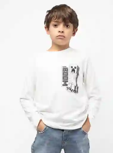 Polera Manga Larga Minecraft Blanco 12 V25 314010677