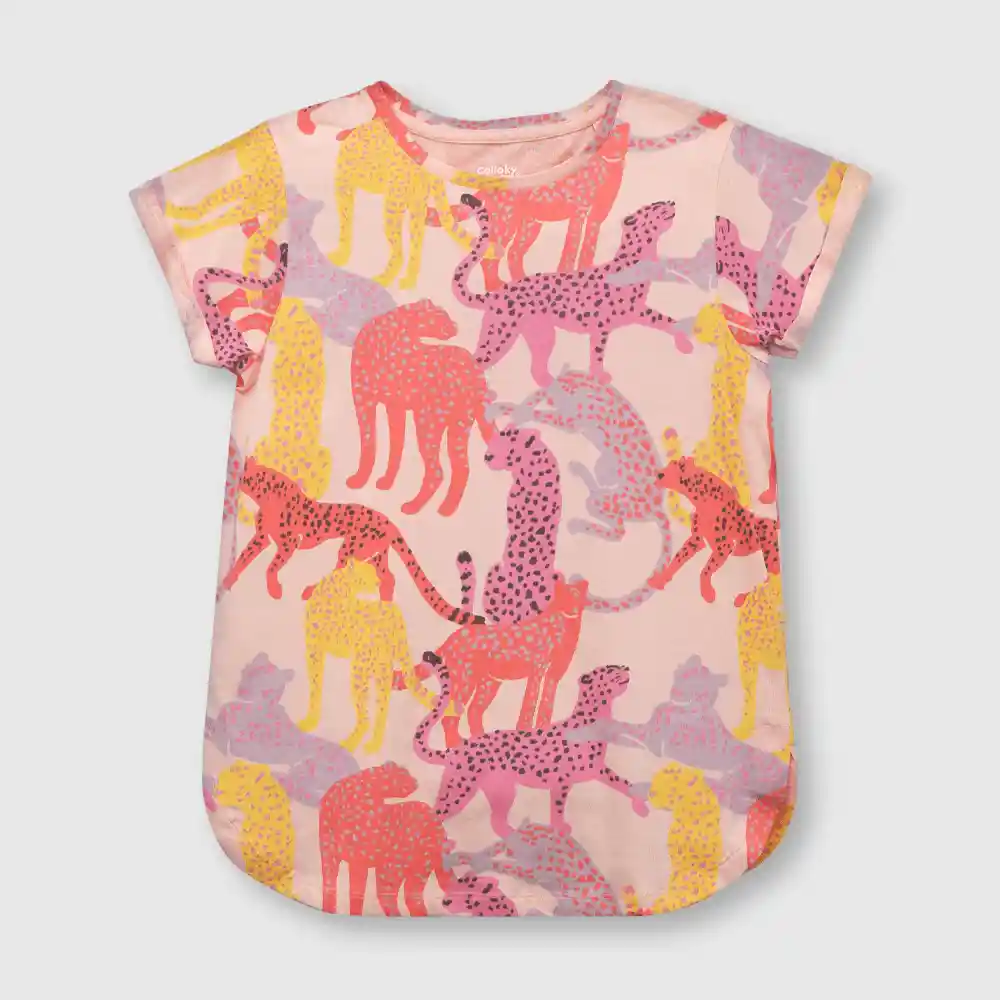 Polera Cheetah De Niña Rosada Talla 10a