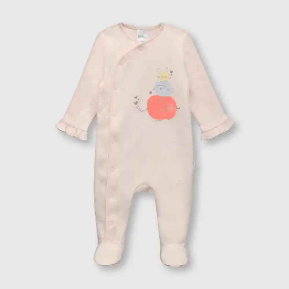 Enterizo Osito Estampado Bebé Niña Rosado Talla 0/3m