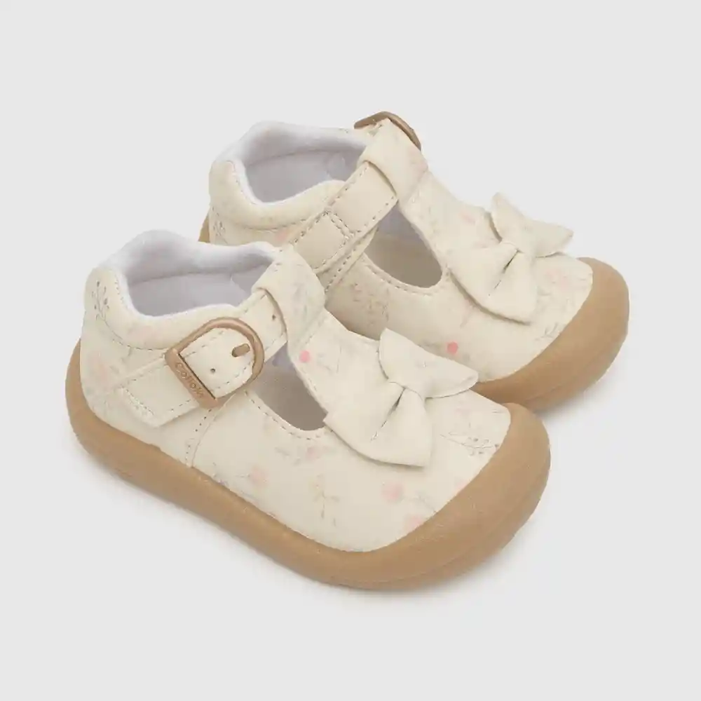 Zapatos Hebilla Y Aplicación Cinta Niña Blanco Talla 18