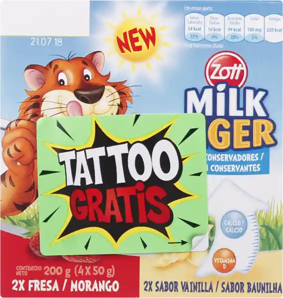  Zott Milk Tiger  Postre Surtido Fresa y Vainilla G