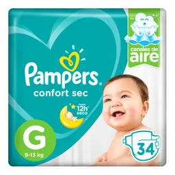 Pampers Pañales Confort Sec Canales de Aire Talla G