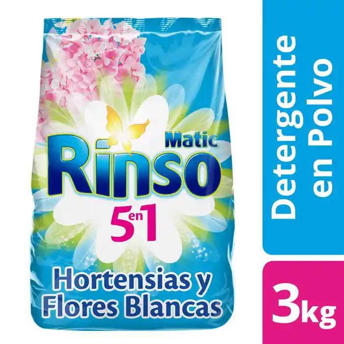 Rinso Matic Detergente en Polvo 5 en 1 Aroma Hortensias y Flores Blancas