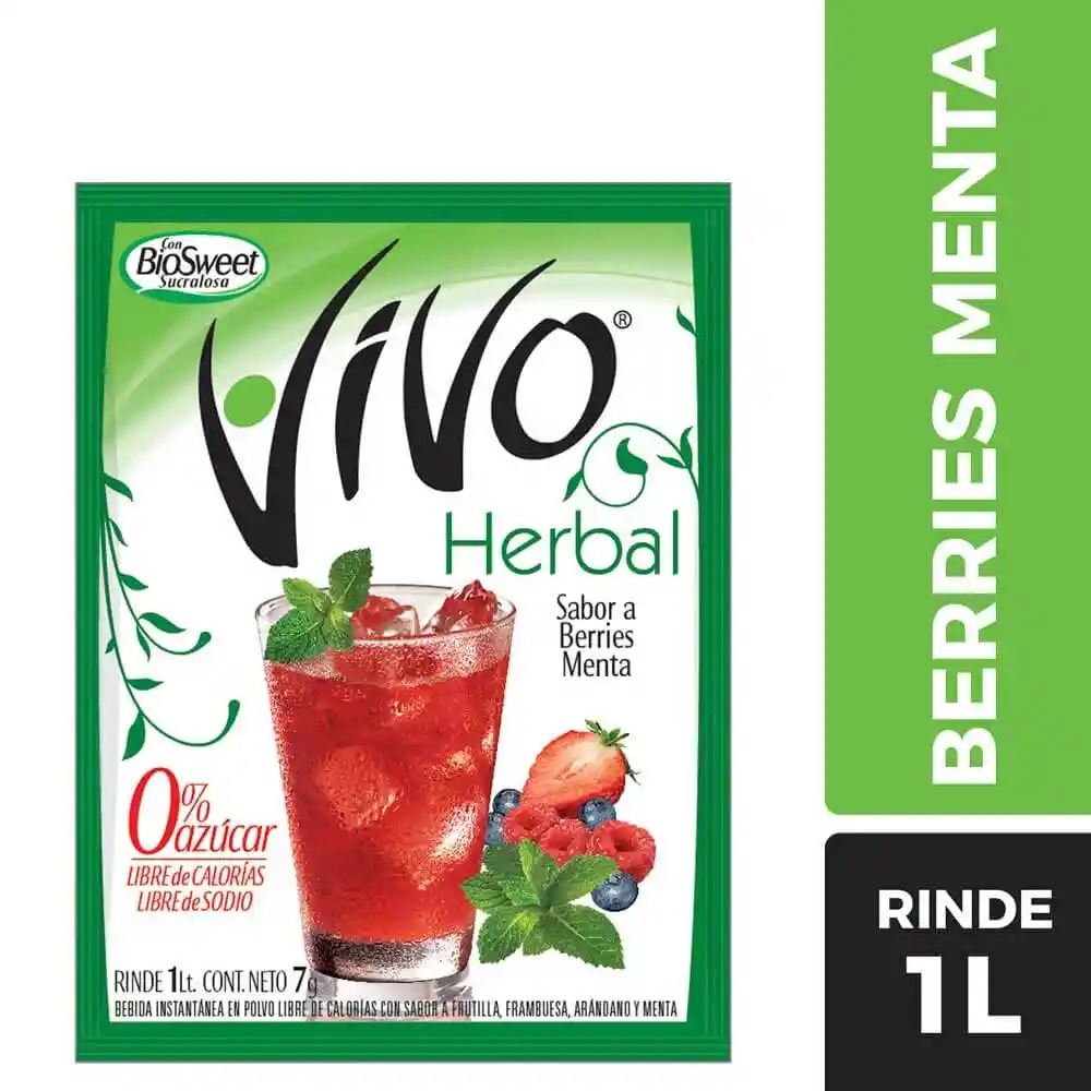 Vivo Jugo en Polvo Herbal Sabor a Berries y Menta