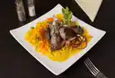 Fetuccini Huancaína con Lomo Saltado